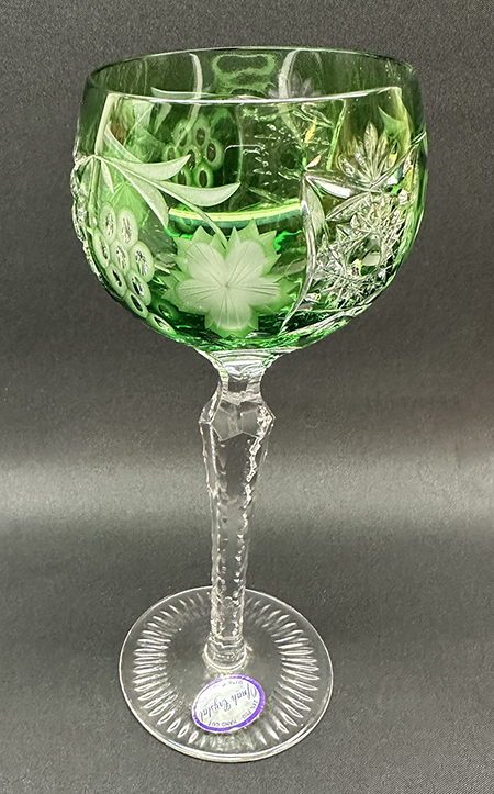 Cut Glass Cased Lead Crystal Wine Goblet Emerald Green / Clear