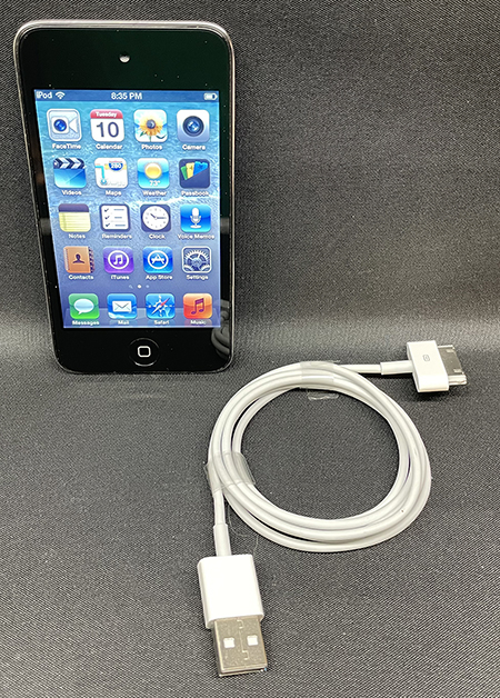 iPod Touch with data/charging cable.